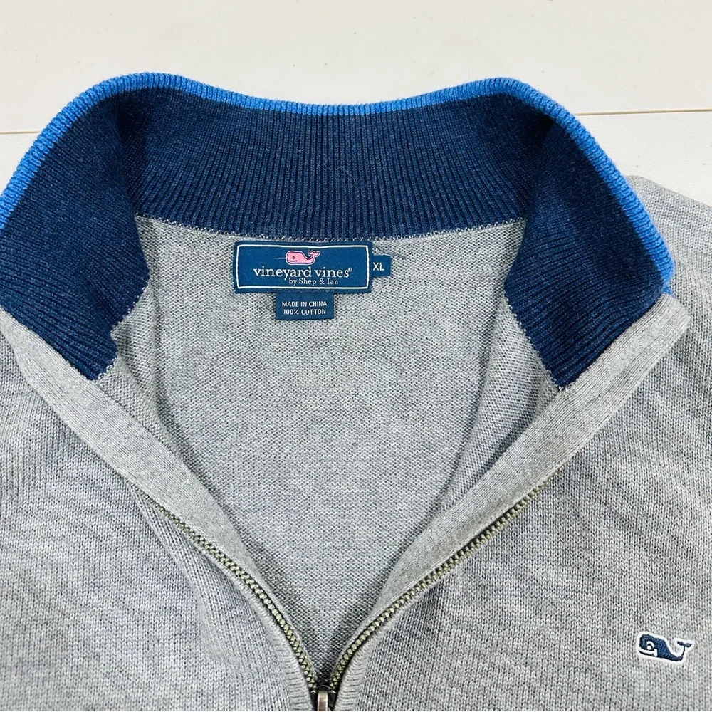 Vineyard Vines Sweater Mens 1/4 Zip Pullover Cotton‎ Gray Size XL